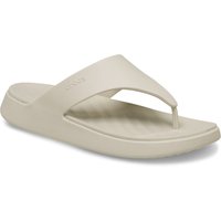 Beige Crocs Getaway Triangle EVA women's sandals with wide strap and textured footbed.