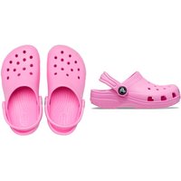 Light pink toddler Crocs clogs with ventilation holes, heel strap, and textured footbed, size Infant 7.