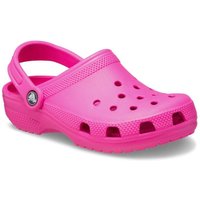 Pink Crocs girl's kids classic clog with ventilation holes and adjustable heel strap, size 2.