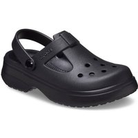Black Crocs Kids Classic Mary Jane Clog with strap, ventilation holes, and textured sole, size 2.