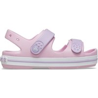 Pink Crocs Girl's Kids Crocband Play Sandal, Infant size 1, with adjustable straps and white sole stripe.