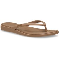 Milk chocolate brown EVA flip flops with textured footbed and slim straps, Crocs logo on strap.