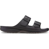 Black Crocs Saturday Sandal with dual adjustable straps and textured sole.