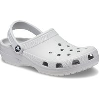 Unisex Classic Clog in light gray with ventilation holes, adjustable heel strap, and textured sole.