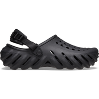 Black Crocs Echo Clog, unisex, with adjustable heel strap and ventilated upper, size M7W8.