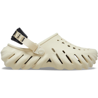 Bone and black Crocs Echo Clog with perforated upper, adjustable heel strap, and chunky wave-patterned sole.