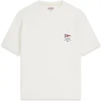 White cropped Guess Boxy T-shirt with short sleeves and small red logo on chest.