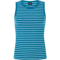Blue and white striped women's tank top, sleeveless with a round neckline.