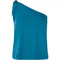 Blue one-shoulder women's tank top by Protest Selma, featuring a tied strap detail on the left shoulder.