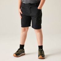 Jet black Dare 2b Reprise III kids' shorts, multiple pockets, water-repellent, knee-length, suitable for ages 7-8.