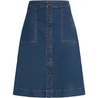 Women's denim skirt by fransa, button-front, A-line cut, with front pockets and contrast stitching.