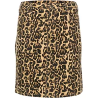 Leopard print denim skirt for women by KAFFE Curve, featuring a straight cut and knee-length design.