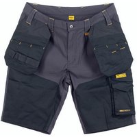 Grey and black Dewalt shorts with stretch fabric, multiple holster pockets, and reinforced stitching.