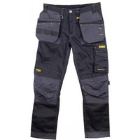 Black and gray Dewalt Harrison Pro Stretch Trousers with multiple pockets, reinforced knees, size 36W 29L.