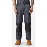 Grey Dickies trousers, size 38, with black knee patches and side pockets, worn with brown boots.