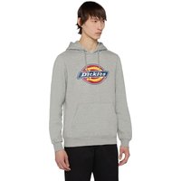 Gray Dickies hoodie with large logo on chest, drawstring hood, and front pouch pocket.