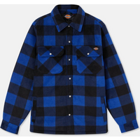Blue and black checkered Dickies Portland shirt, long-sleeve, button-up, with two chest pockets.