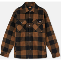 Brown and black checkered Dickies Portland shirt with button-up front and two chest pockets, size medium.