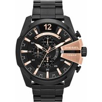 Black Diesel DZ4309 men's watch with rose gold accents, chronograph dials, and a stainless steel bracelet.
