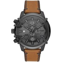 Diesel DZ4569 men's watch with gray dial, black markers, chronograph features, and brown leather strap.