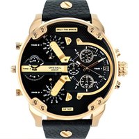 Gold Diesel DZ7371 MR Daddy 2.0 men's watch, black textured dial, multiple subdials, black leather strap.