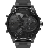 Black Diesel DZ7396 Mr Daddy 2.0 men's watch with multiple dials, textured face, and chunky black metal strap.