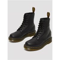 Black Dr Martens 1460 Pascal Virginia boots with smooth leather, yellow stitching, and lace-up design.