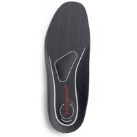 Black Dunlop insole TRL-5040, UK 4, with red logo, white stitching, and textured surface for enhanced comfort.