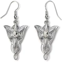 Silver Evenstar earrings with intricate leaf design and central clear gem, inspired by The Lord of the Rings.