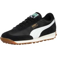 Black Puma Easy Rider Vintage Trainers with white stripe, suede accents, green tongue label, and gum sole.
