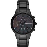 Black Emporio Armani AR11275 men's chronograph watch with quartz movement, black dial, and stainless steel bracelet.