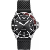 Black Emporio Armani AR11341 men's watch with silver accents, textured black strap, and date display.