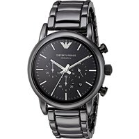 Black Emporio Armani AR1507 Luigi Ceramica chronograph watch with ceramic bracelet and black dial.