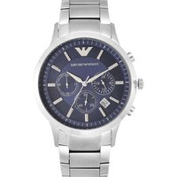 Stainless steel Emporio Armani AR2448 men's watch with blue dial, chronograph subdials, and silver hour markers.