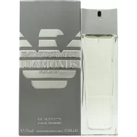 Emporio Armani Diamonds Eau De Toilette 75ml in a sleek, clear rectangular bottle with a metallic silver cap and box.