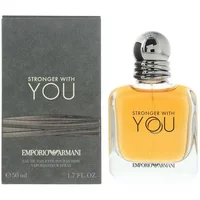 Emporio Armani Stronger With You Eau De Toilette 50ml, amber liquid in clear bottle with silver cap, gray box.