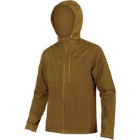 Brown Endura Hummvee hooded waterproof cycling jacket with front zipper and chest pocket.
