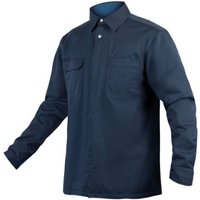 Navy blue Endura Hummvee Shacket with long sleeves, button front, and chest pockets.