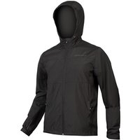 Black Endura Hummvee windproof cycling jacket with hood, full zip front, and adjustable cuffs.
