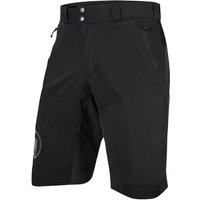 Black Endura MT500 Spray Cycling Shorts with adjustable waistband, zippered pockets, and reinforced panels.