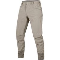Beige Endura SingleTrack Cycling Trousers II with reinforced knees, zippered pockets, and adjustable waistband.