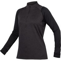 Black Endura SingleTrack women's cycling fleece with long sleeves, half-zip front, and contrasting dark sleeves.