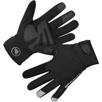 Black Endura waterproof cycling gloves with gel palm padding, long fingers, and adjustable wrist straps.