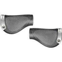 Black Ergon GP1 Comfort Grips with textured surface and ergonomic shape, featuring silver end caps.