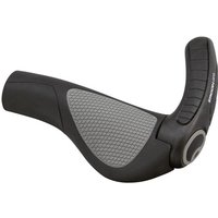 Black and gray Ergon GP3 Comfort Grips with ergonomic design and integrated bar end for bicycles.