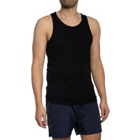 Black Superdry Essential Logo Vest, sleeveless with a round neckline, paired with navy shorts.