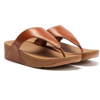 Tan leather FitFlop Lulu women's sandals with wide straps and cushioned sole.
