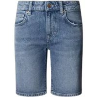 Blue denim fitted women's shorts with front pockets and button closure by Pepe Jeans.