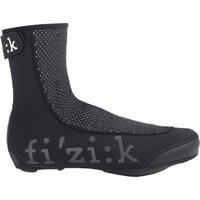 Black Fizik winter cycling overshoes with waterproof fabric, windproof design, and textured upper for grip.