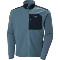 Blue Helly Hansen fleece jacket with black chest pocket, full zip, and high collar.